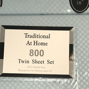 Traditional At Home 4pc Twin Sheet Set Baby blue checkerboard embossed print